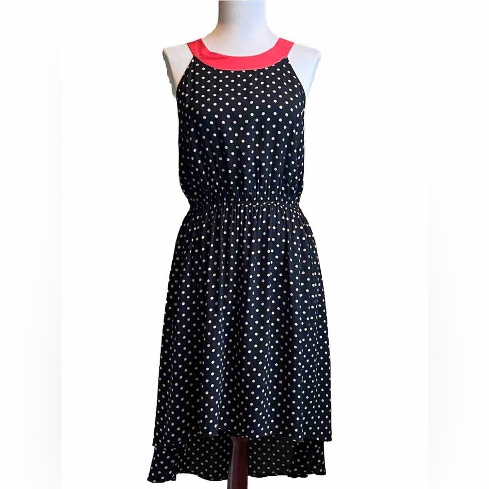 ANTHROPOLOGIE LILKA Lark Polka Dot‎ Dress Size M Black Red Cream Halter High Low